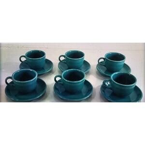Twelve (12) -Piece Set Of Homer Laughlin Fiesta Turquoise Tea Cup and Saucers